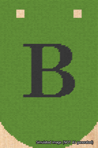 A simulated image of the stitched needlepoint design: Banner 18m Curved B Black on Light Green. Not A.I. generated.