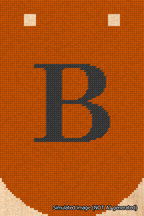 A simulated image of the stitched needlepoint design: Banner 18m Curved B Black on Orange. Not A.I. generated.