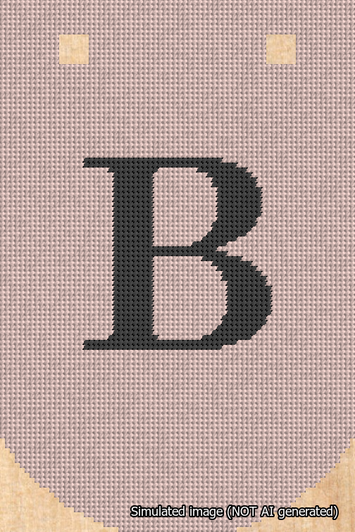 A simulated image of the stitched needlepoint design: Banner 18m Curved B Black on Pink. Not A.I. generated.