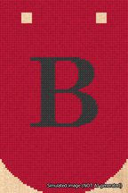 A simulated image of the stitched needlepoint design: Banner 18m Curved B Black on Red. Not A.I. generated.