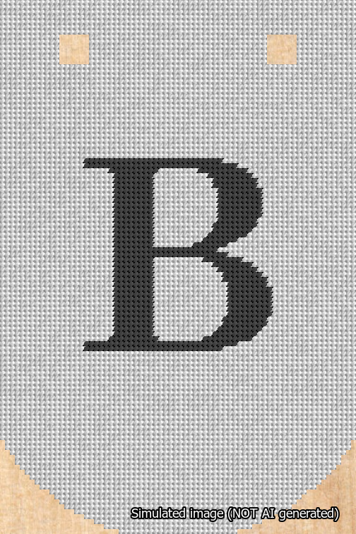 A simulated image of the stitched needlepoint design: Banner 18m Curved B Black on White. Not A.I. generated.