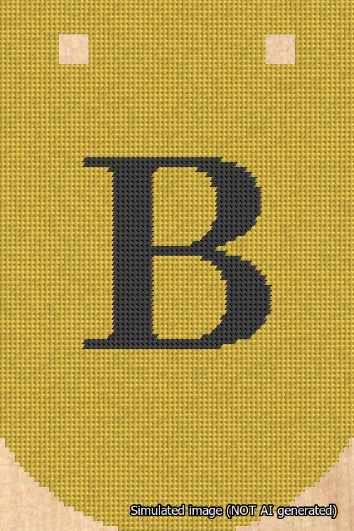 A simulated image of the stitched needlepoint design: Banner 18m Curved B Black on Yellow. Not A.I. generated.