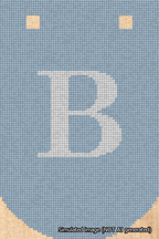 A simulated image of the stitched needlepoint design: Banner 18m Curved B White on Light Blue. Not A.I. generated.