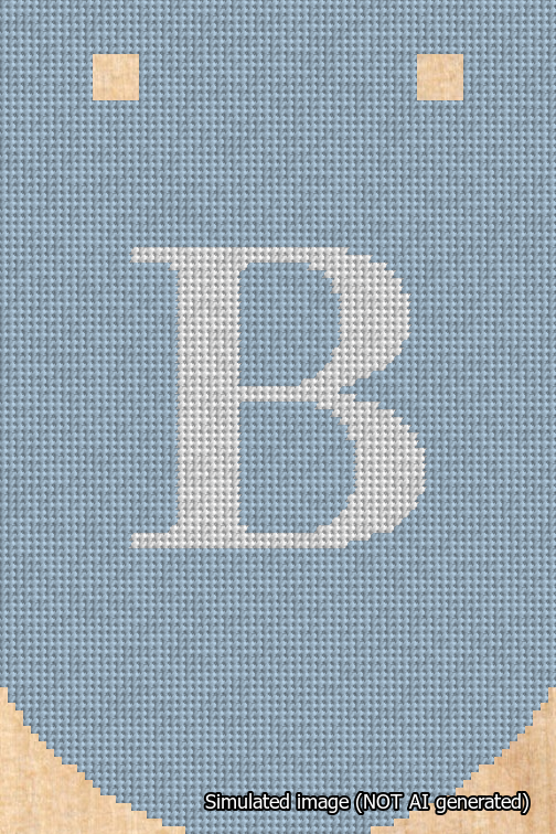 A simulated image of the stitched needlepoint design: Banner 18m Curved B White on Light Blue. Not A.I. generated.