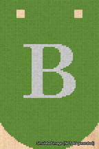 A simulated image of the stitched needlepoint design: Banner 18m Curved B White on Light Green. Not A.I. generated.