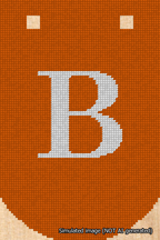 A simulated image of the stitched needlepoint design: Banner 18m Curved B White on Orange. Not A.I. generated.