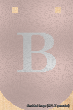 A simulated image of the stitched needlepoint design: Banner 18m Curved B White on Pink. Not A.I. generated.