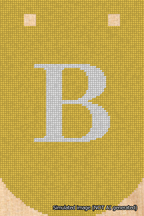 A simulated image of the stitched needlepoint design: Banner 18m Curved B White on Yellow. Not A.I. generated.