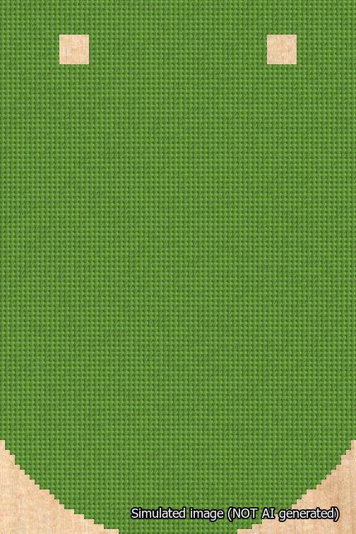 A simulated image of the stitched needlepoint design: Banner 18m Curved Blank Light Green. Not A.I. generated.