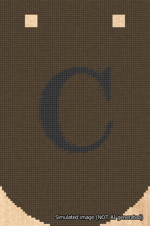 A simulated image of the stitched needlepoint design: Banner 18m Curved C Black on Brown. Not A.I. generated.