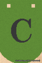 A simulated image of the stitched needlepoint design: Banner 18m Curved C Black on Light Green. Not A.I. generated.