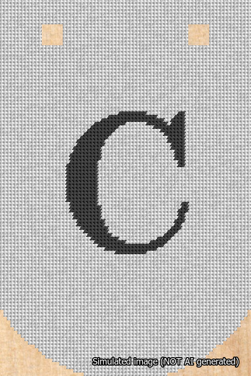 A simulated image of the stitched needlepoint design: Banner 18m Curved C Black on White. Not A.I. generated.