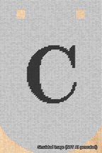 A simulated image of the stitched needlepoint design: Banner 18m Curved C Black on White. Not A.I. generated.