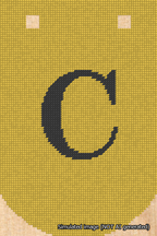 A simulated image of the stitched needlepoint design: Banner 18m Curved C Black on Yellow. Not A.I. generated.