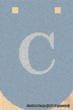 A simulated image of the stitched needlepoint design: Banner 18m Curved C White on Light Blue. Not A.I. generated.
