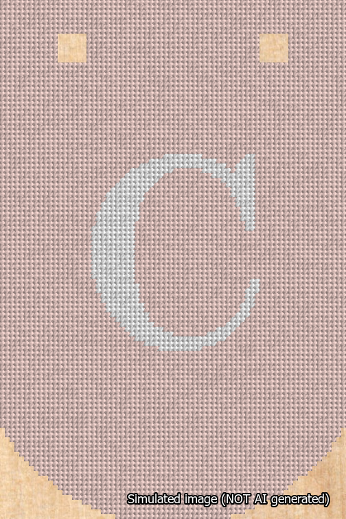 A simulated image of the stitched needlepoint design: Banner 18m Curved C White on Pink. Not A.I. generated.