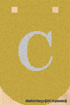 A simulated image of the stitched needlepoint design: Banner 18m Curved C White on Yellow. Not A.I. generated.