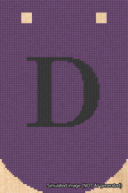 A simulated image of the stitched needlepoint design: Banner 18m Curved D Black on Purple. Not A.I. generated.