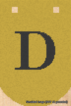 A simulated image of the stitched needlepoint design: Banner 18m Curved D Black on Yellow. Not A.I. generated.