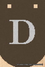A simulated image of the stitched needlepoint design: Banner 18m Curved D White on Brown. Not A.I. generated.