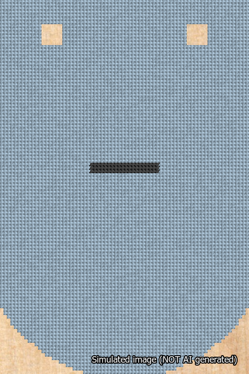 A simulated image of the stitched needlepoint design: Banner 18m Curved Dash Black on Light Blue. Not A.I. generated.