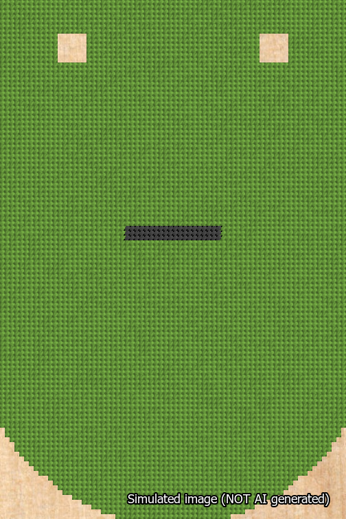 A simulated image of the stitched needlepoint design: Banner 18m Curved Dash Black on Light Green. Not A.I. generated.