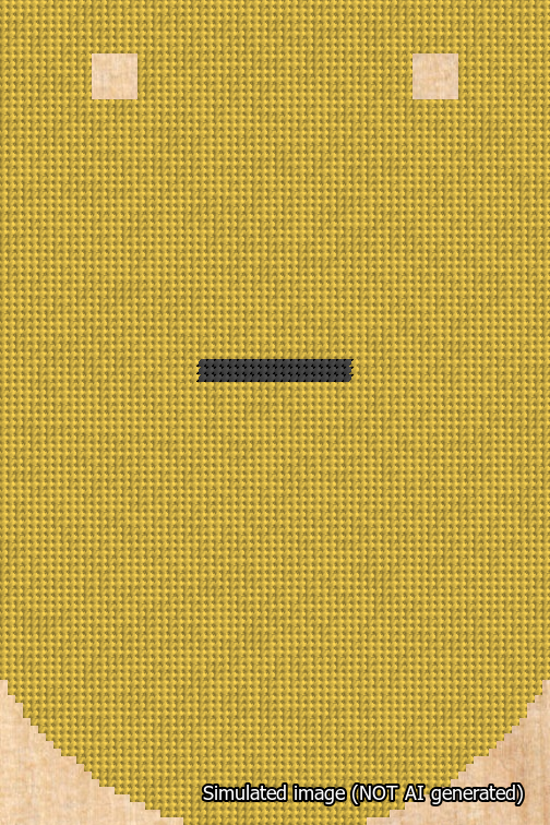 A simulated image of the stitched needlepoint design: Banner 18m Curved Dash Black on Yellow. Not A.I. generated.