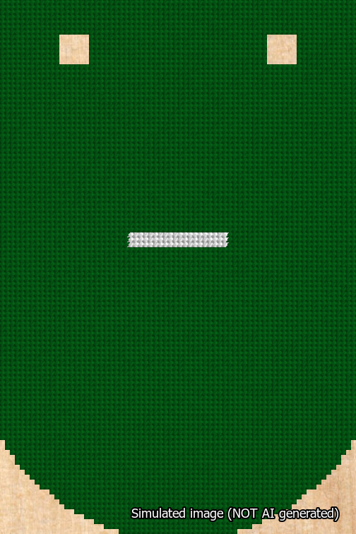 A simulated image of the stitched needlepoint design: Banner 18m Curved Dash White on Green. Not A.I. generated.