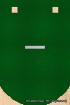 A simulated image of the stitched needlepoint design: Banner 18m Curved Dash White on Green. Not A.I. generated.