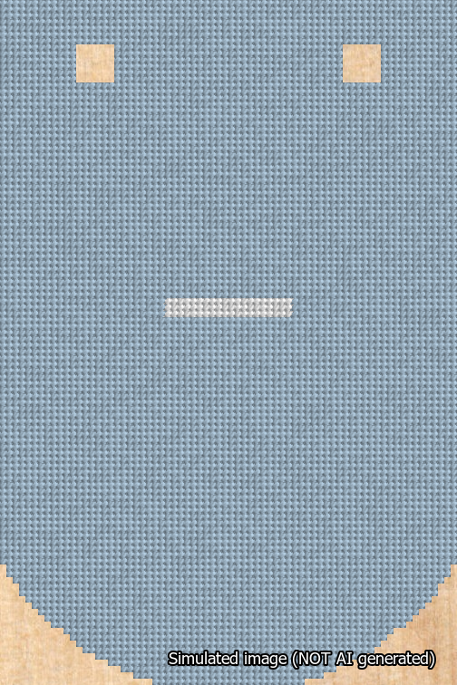 A simulated image of the stitched needlepoint design: Banner 18m Curved Dash White on Light Blue. Not A.I. generated.