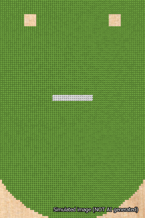 A simulated image of the stitched needlepoint design: Banner 18m Curved Dash White on Light Green. Not A.I. generated.