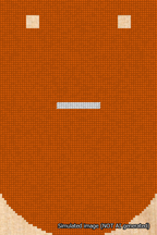 A simulated image of the stitched needlepoint design: Banner 18m Curved Dash White on Orange. Not A.I. generated.