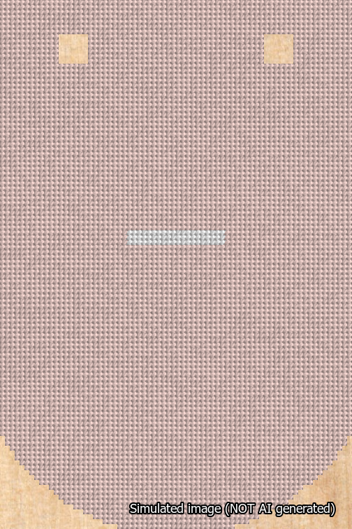 A simulated image of the stitched needlepoint design: Banner 18m Curved Dash White on Pink. Not A.I. generated.