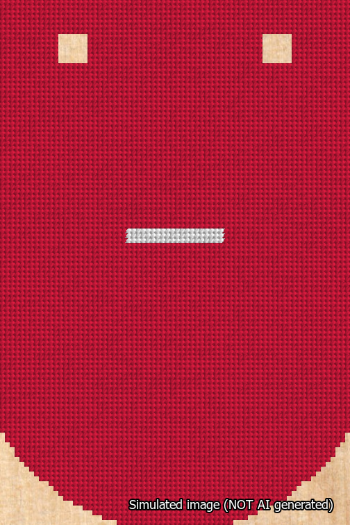 A simulated image of the stitched needlepoint design: Banner 18m Curved Dash White on Red. Not A.I. generated.