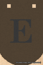 A simulated image of the stitched needlepoint design: Banner 18m Curved E Black on Brown. Not A.I. generated.