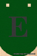 A simulated image of the stitched needlepoint design: Banner 18m Curved E Black on Green. Not A.I. generated.