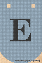 A simulated image of the stitched needlepoint design: Banner 18m Curved E Black on Light Blue. Not A.I. generated.