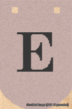 A simulated image of the stitched needlepoint design: Banner 18m Curved E Black on Pink. Not A.I. generated.