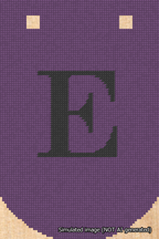A simulated image of the stitched needlepoint design: Banner 18m Curved E Black on Purple. Not A.I. generated.