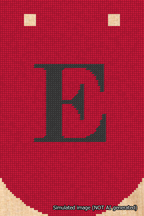 A simulated image of the stitched needlepoint design: Banner 18m Curved E Black on Red. Not A.I. generated.