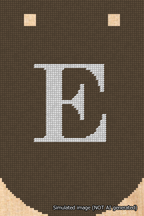 A simulated image of the stitched needlepoint design: Banner 18m Curved E White on Brown. Not A.I. generated.