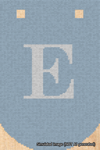 A simulated image of the stitched needlepoint design: Banner 18m Curved E White on Light Blue. Not A.I. generated.