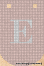 A simulated image of the stitched needlepoint design: Banner 18m Curved E White on Pink. Not A.I. generated.