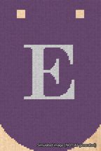 A simulated image of the stitched needlepoint design: Banner 18m Curved E White on Purple. Not A.I. generated.