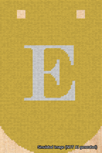 A simulated image of the stitched needlepoint design: Banner 18m Curved E White on Yellow. Not A.I. generated.