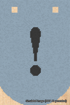 A simulated image of the stitched needlepoint design: Banner 18m Curved Exclamation Black on Light Blue. Not A.I. generated.