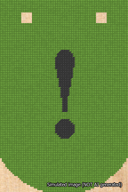 A simulated image of the stitched needlepoint design: Banner 18m Curved Exclamation Black on Light Green. Not A.I. generated.