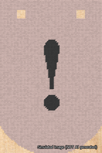 A simulated image of the stitched needlepoint design: Banner 18m Curved Exclamation Black on Pink. Not A.I. generated.
