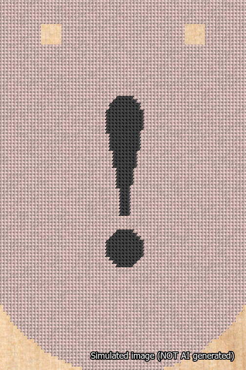 A simulated image of the stitched needlepoint design: Banner 18m Curved Exclamation Black on Pink. Not A.I. generated.