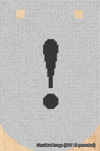 A simulated image of the stitched needlepoint design: Banner 18m Curved Exclamation Black on White. Not A.I. generated.